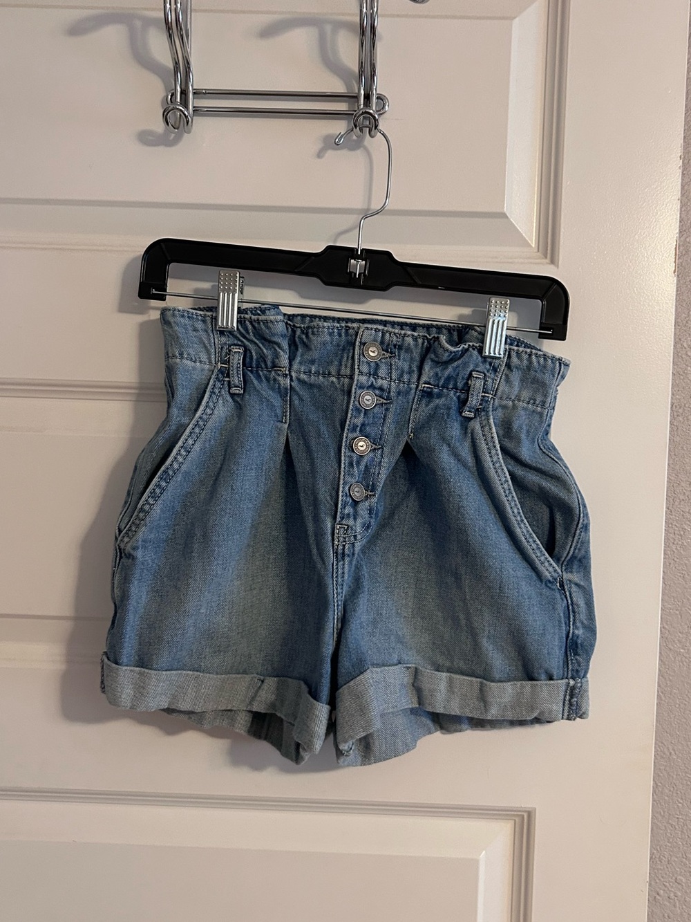Hollister Light Blue Paperbag Waist Denim Shorts